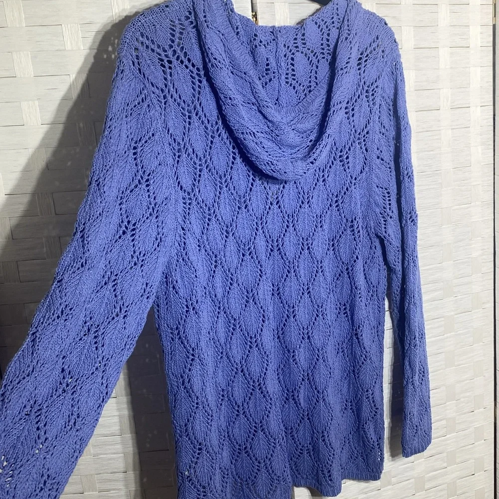 Sigrid Olsen Periwinkle V Neck Hooded Crochet Long Sleeve Top Size XL - Picture 8 of 11
